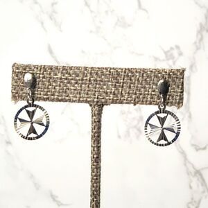 VINTAGE Silver-plated Maltese Cross Pierced Earrings